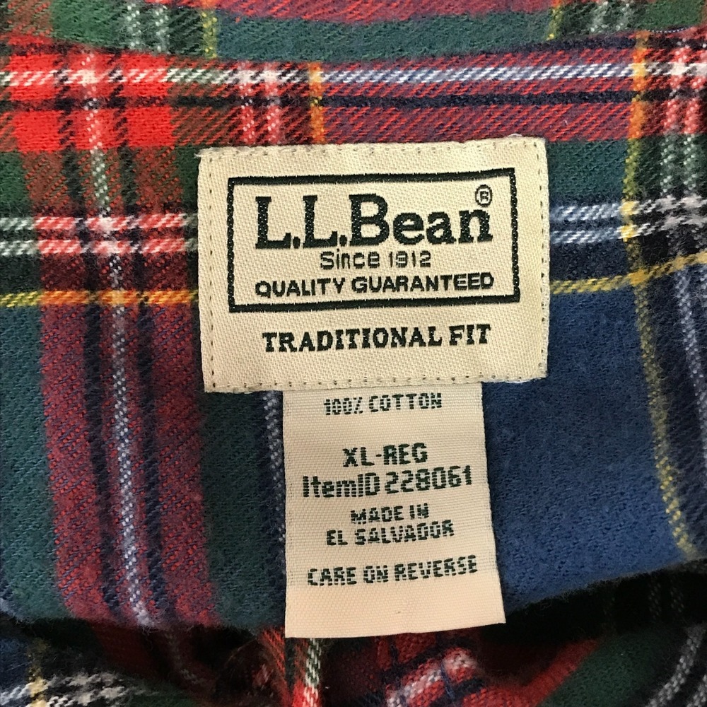 LL Bean Mens XL Scotch Plaid Flannel Shirt Traditional Fit Blue Red Cotton 22806 - Picture 6 of 12